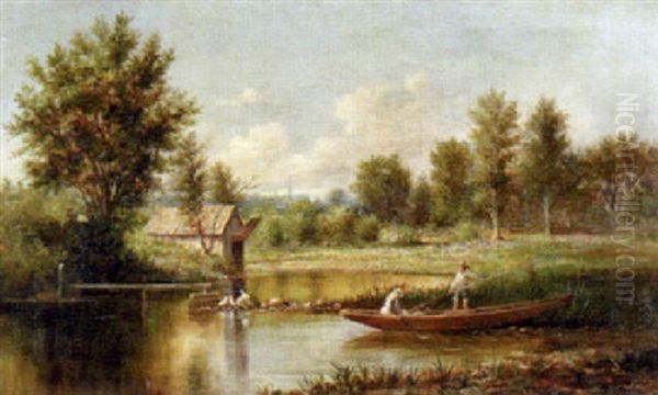 Boating On A Pond Oil Painting by Richard La Barre Goodwin