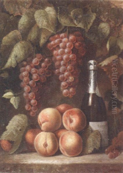 Still Life With Grapes, Peaches And Bottle Oil Painting by Richard La Barre Goodwin