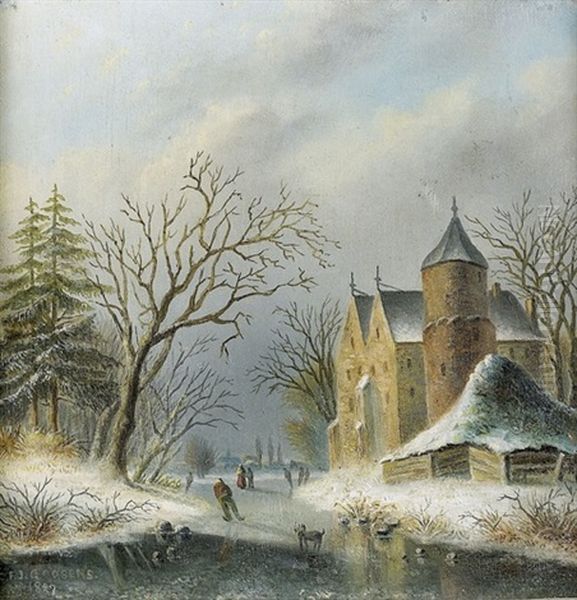 Winterliches Eisvergnugen Oil Painting by Gerardus Goosens