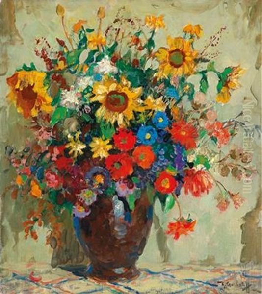 Still Life With Sunflowers Oil Painting by Konstantin Ivanovich Gorbatov