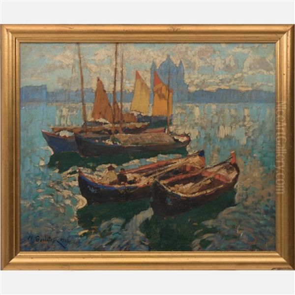 Venice Boats, Giudecca Oil Painting by Konstantin Ivanovich Gorbatov