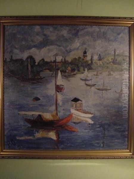 Von Baditz, Boote Vor Einer Altstadtkulisse Oil Painting by Otto Baditz