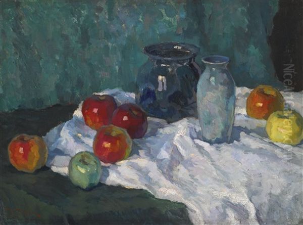 Still Life With Apples Oil Painting by Konstantin Ivanovich Gorbatov