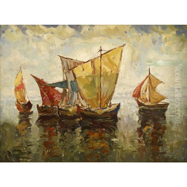 Fishing Boats Oil Painting by Konstantin Ivanovich Gorbatov