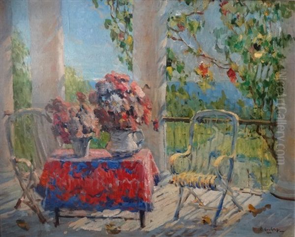 Sur La Terrasse Oil Painting by Konstantin Ivanovich Gorbatov