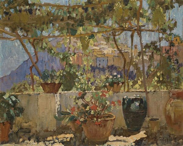 View From The Terrace, Capri Oil Painting by Konstantin Ivanovich Gorbatov