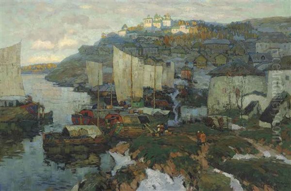 The Harbour Oil Painting by Konstantin Ivanovich Gorbatov