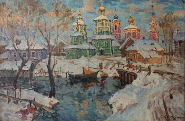 The Bridge In Front Of The Church by Konstantin Ivanovich Gorbatov