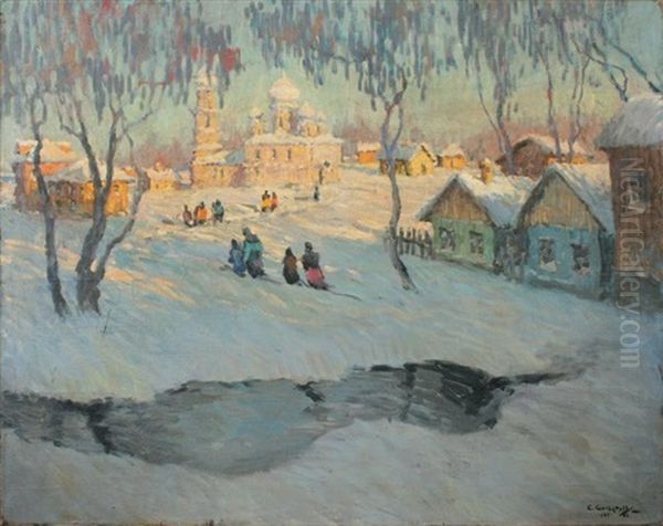 On The Way To The Church Oil Painting by Konstantin Ivanovich Gorbatov