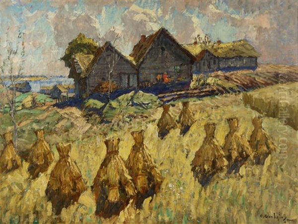 After The Harvest Oil Painting by Konstantin Ivanovich Gorbatov