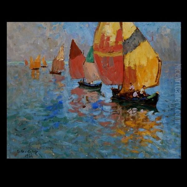 Boats Off Capri Oil Painting by Konstantin Ivanovich Gorbatov