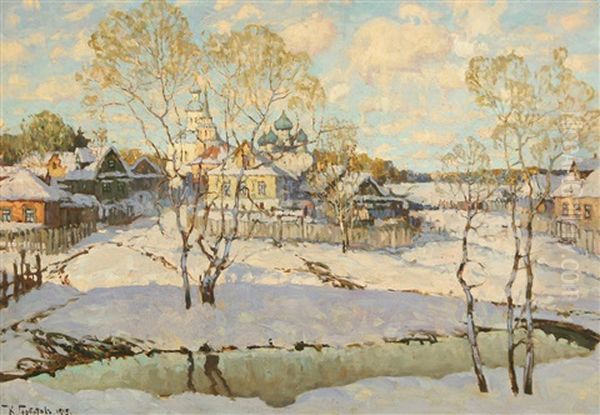 View Of A Church, Winter Oil Painting by Konstantin Ivanovich Gorbatov