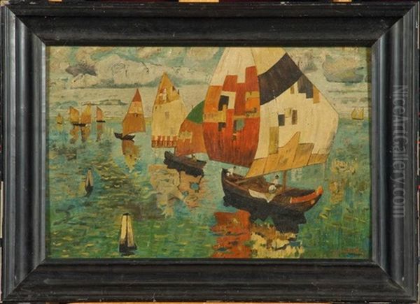 Course De Voiliers Oil Painting by Konstantin Ivanovich Gorbatov