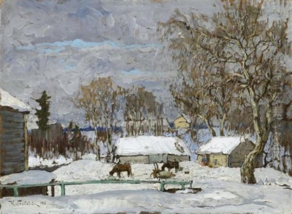 Winterlandschaft Mit Pferden Oil Painting by Konstantin Ivanovich Gorbatov