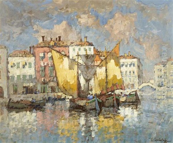 Venezianische Fischerboote Oil Painting by Konstantin Ivanovich Gorbatov