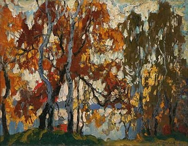 Sonnendurchflutetes Herbstliches Seeufer Oil Painting by Konstantin Ivanovich Gorbatov