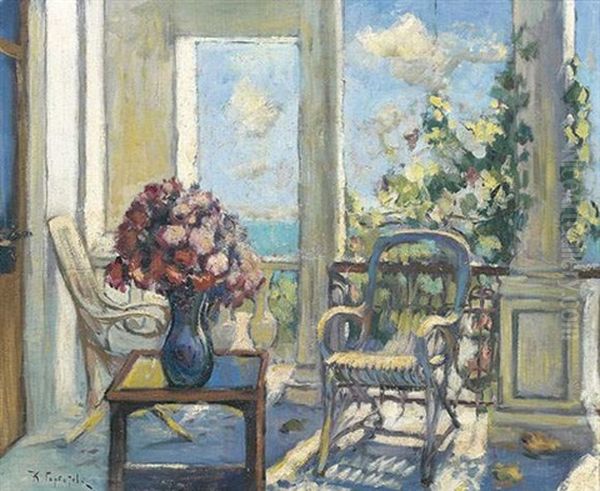 Dans La Veranda A Capri Oil Painting by Konstantin Ivanovich Gorbatov