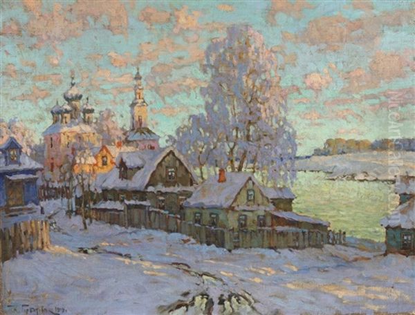 View Of The Church Of Boris And Gleb, Kostroma, Winter Oil Painting by Konstantin Ivanovich Gorbatov