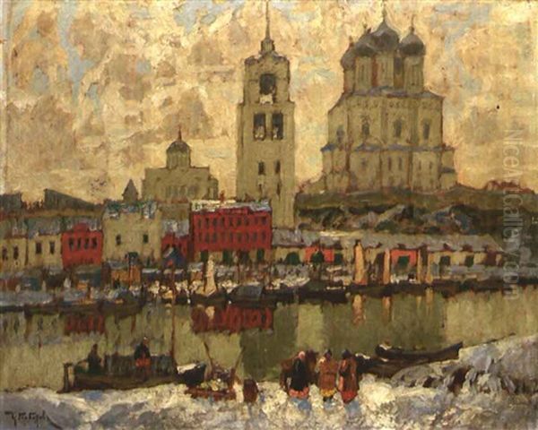 Pleskau (pskow) Oil Painting by Konstantin Ivanovich Gorbatov