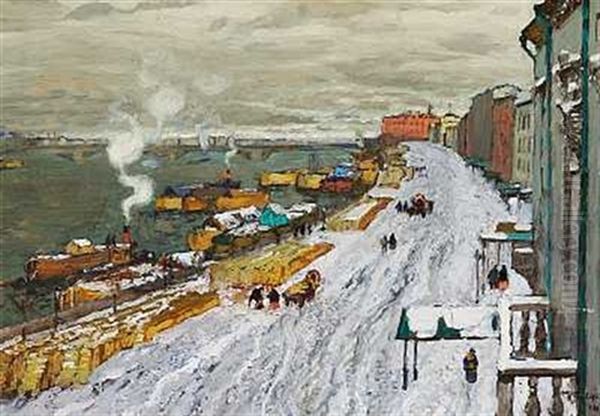 The Neva Wharf Oil Painting by Konstantin Ivanovich Gorbatov