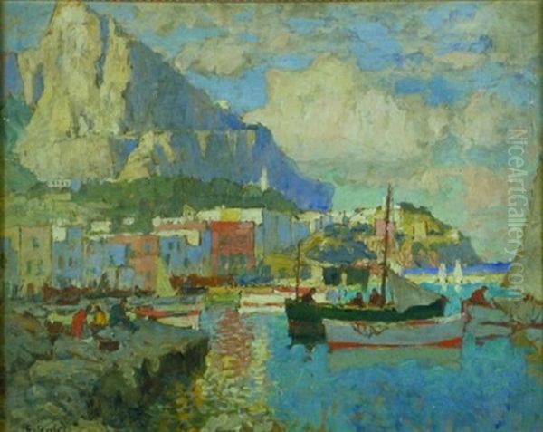 The Harbor At Capri, Italy Oil Painting by Konstantin Ivanovich Gorbatov