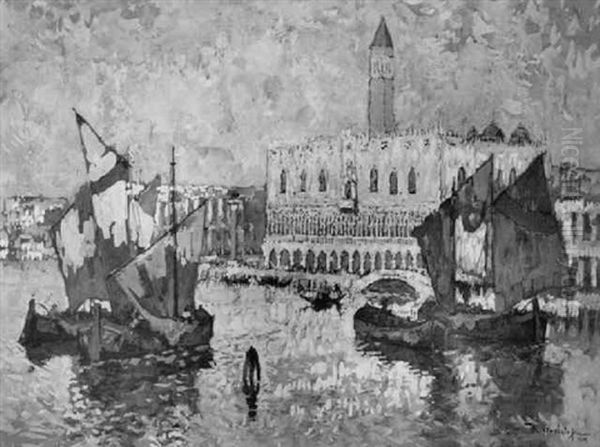 Segelboote Vor Dem Dogenpalast In Venedig Oil Painting by Konstantin Ivanovich Gorbatov