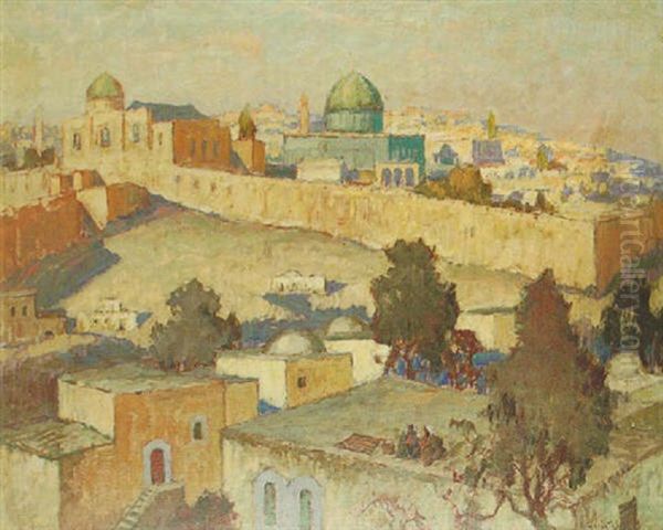 The Dome Of The Rock And The Walls Of Jerusalem Oil Painting by Konstantin Ivanovich Gorbatov