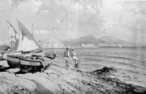 Fischer Am Strand  Von Posillipo, Neapel Oil Painting by Konstantin Ivanovich Gorbatov