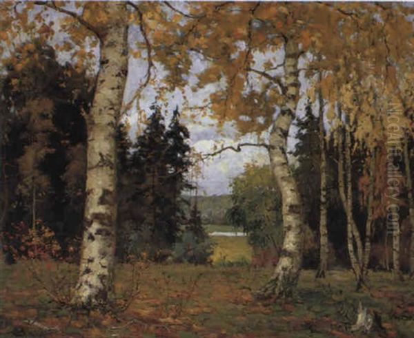 Woodlands In Autumn Oil Painting by Konstantin Ivanovich Gorbatov