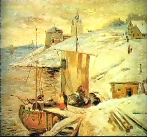 Northern Town Oil Painting by Konstantin Ivanovich Gorbatov