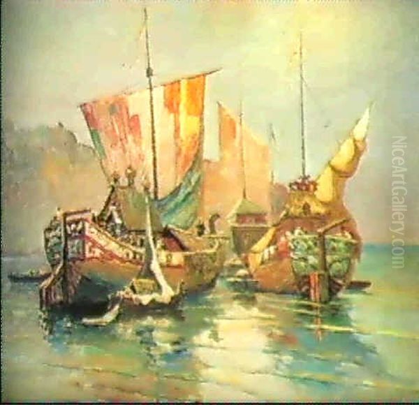 Seaborne Fantasy In The Russian Style Oil Painting by Konstantin Ivanovich Gorbatov