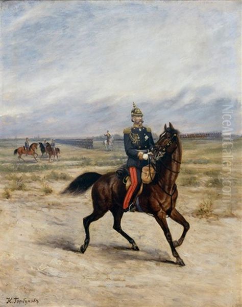 Portrait Of Tsar Alexander Ii On Horseback Oil Painting by Kirill Antonovich Gorbunov