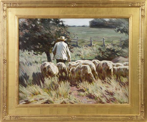 Herding Sheep Oil Painting by Luther Emerson Van Gorder