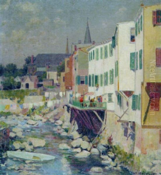 River Town Oil Painting by Luther Emerson Van Gorder