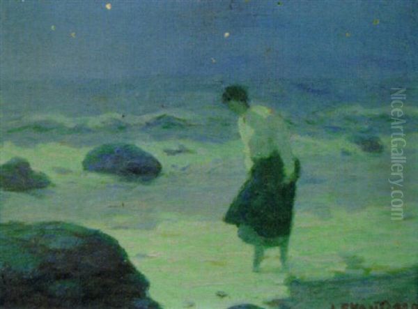 Beach Stroll At Dusk Oil Painting by Luther Emerson Van Gorder