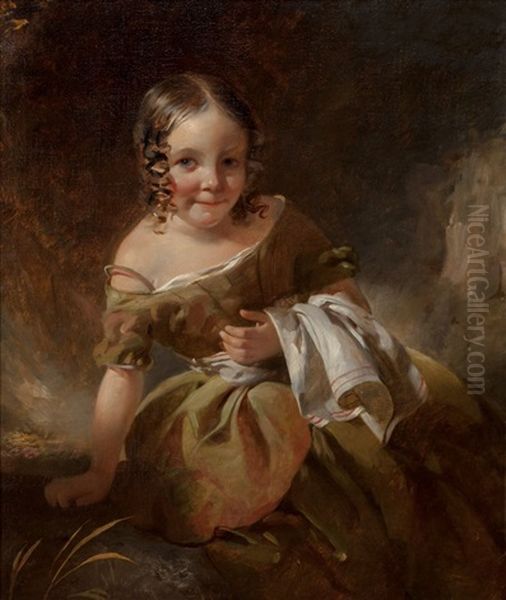 Portrait Of A Young Girl With Curls In An Olive Green Dress Oil Painting by John Watson Gordon