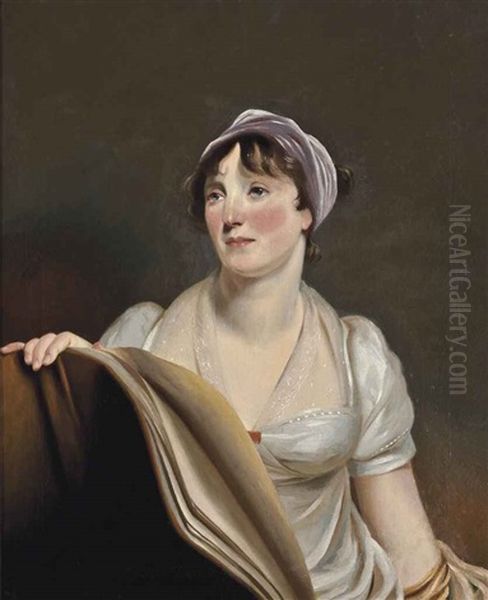 Portrait Of A Lady Reading, Half-length, In A White Dress Oil Painting by John Watson Gordon