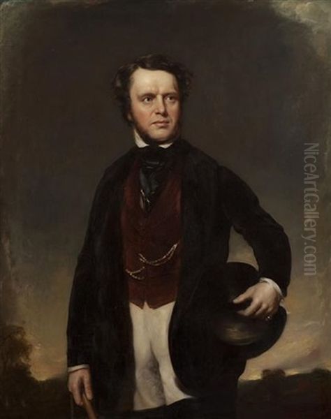 Three Quarter Length Portrait Of Alexander Graham In Riding Dress Oil Painting by John Watson Gordon