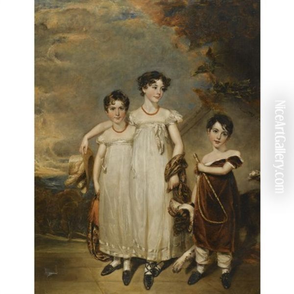 Group Portrait Of Caroline Horton Of Leamington, And Her Brother And Sister, With A Dog Oil Painting by John Watson Gordon