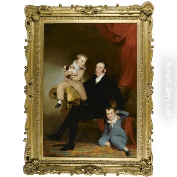 William Johnston Of Lathrick With His Two Sons Oil Painting by John Watson Gordon