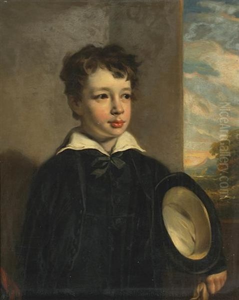 A Portrait Of A Young Boy, With A Hat Under His Arm And With A Mountainous Landscape Beyond Oil Painting by John Watson Gordon