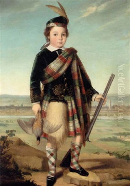 Portrait Of A Boy In Highland Dress With A Musket In His Left Hand And A Partridge In His Right Oil Painting by John Watson Gordon