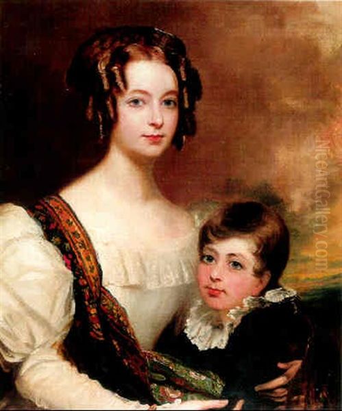 A Portrait Of Lady Gordon Campbell And Son Oil Painting by John Watson Gordon