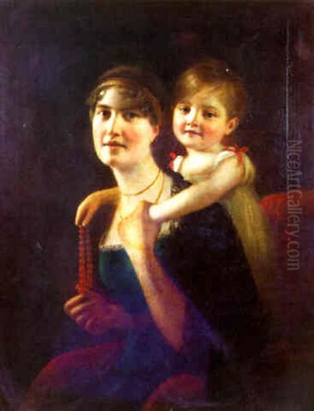 Portrait Of Mary Macleod And Her Daughter Catherine by John Watson Gordon