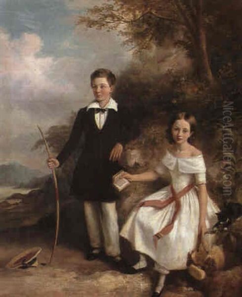 Portrait Of Robert Ker Watson And Margaret Adam Watson, The Children Of Robert Watson And Elizabeth Watson (nee Pollard) Oil Painting by John Watson Gordon