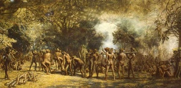 Cannibal Feast On The Island Of Tanna, New Hebrides Oil Painting by Charles Gordon-Frazer