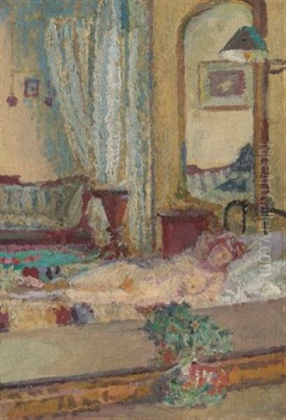 Female Nude In An Interior Oil Painting by Spencer Frederick Gore