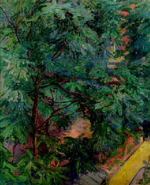 The Tree, From 2 Houghton Place, Camden Town Oil Painting by Spencer Frederick Gore