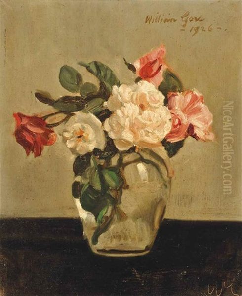 Roses In A Glass Oil Painting by William Crampton Gore