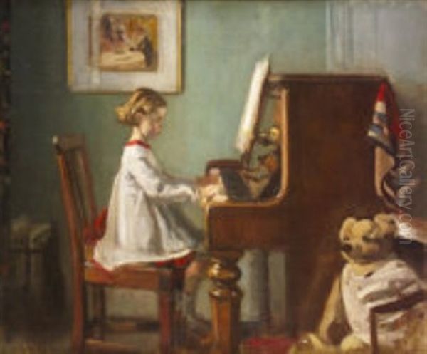 The Artist's Daughter Playing The Piano Oil Painting by William Crampton Gore